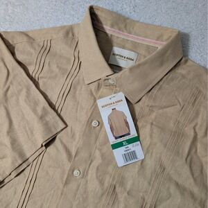 NEW! Scotch & Soda S/S 100 Linen Woven Shirt Mens XL Tan Guayabera Style 1860911